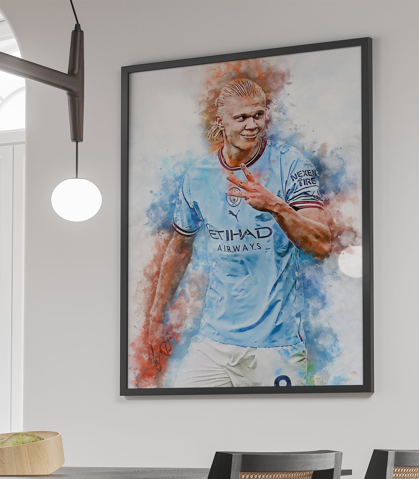 Erling Haaland witte ingelijste poster Manchester City