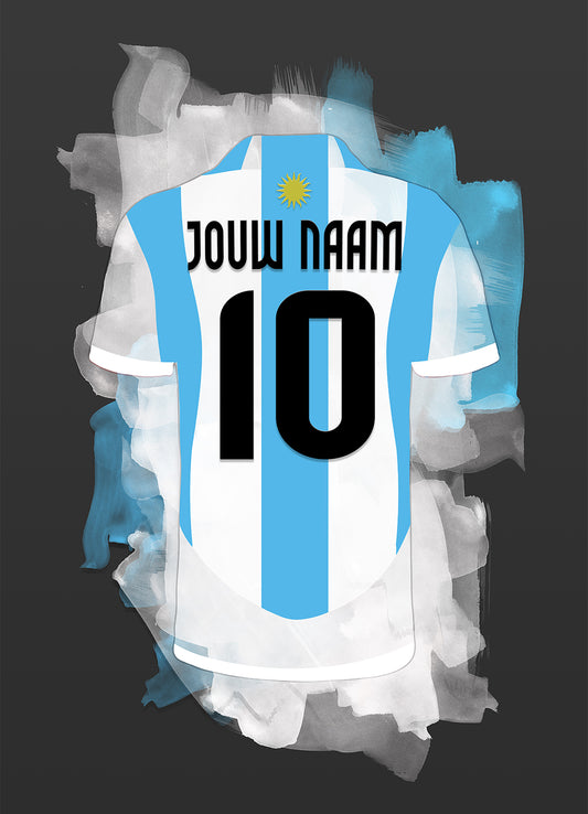 Argentijns Elftal poster met eigen naam en rugnummer - Argentinië voetbal poster met personalisatie