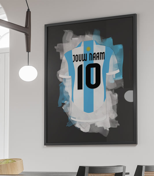 Argentijns Elftal ingelijste poster met eigen naam en rugnummer - Argentinië voetbal poster met personalisatie