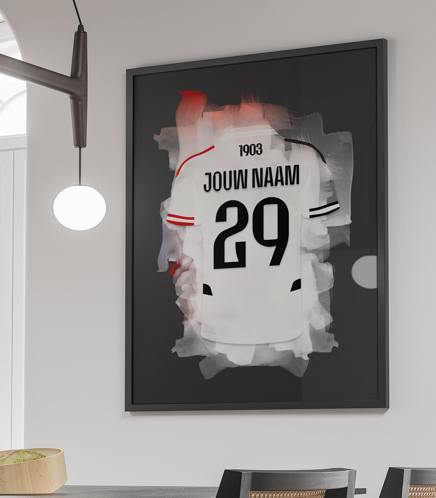 Besiktas voetbal wanddecoratie - voetbal fan cadeau - ingelijste poster met zwarte achtergrond