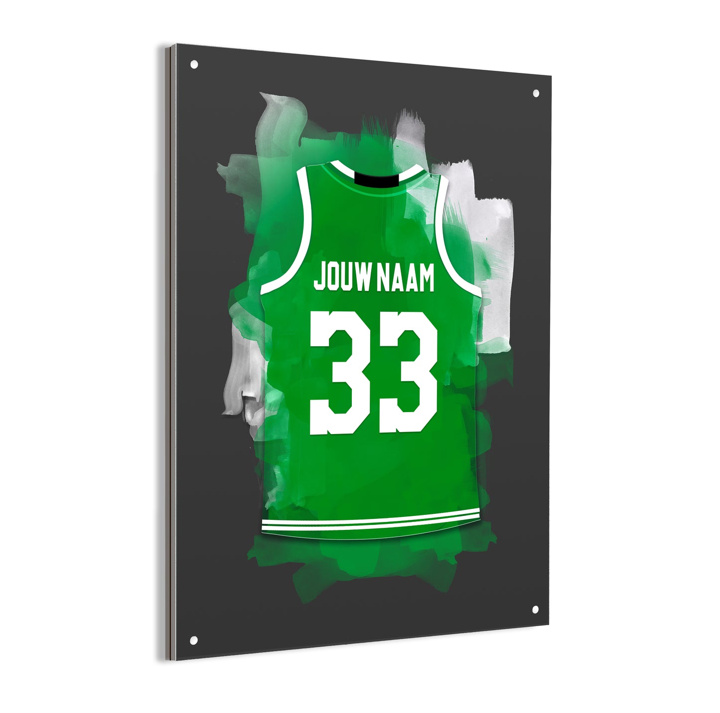 Boston Celtics basketbalposter met naam - Shirt poster NBA basketbal - Dibond poster met zwarte achtergrondkleur