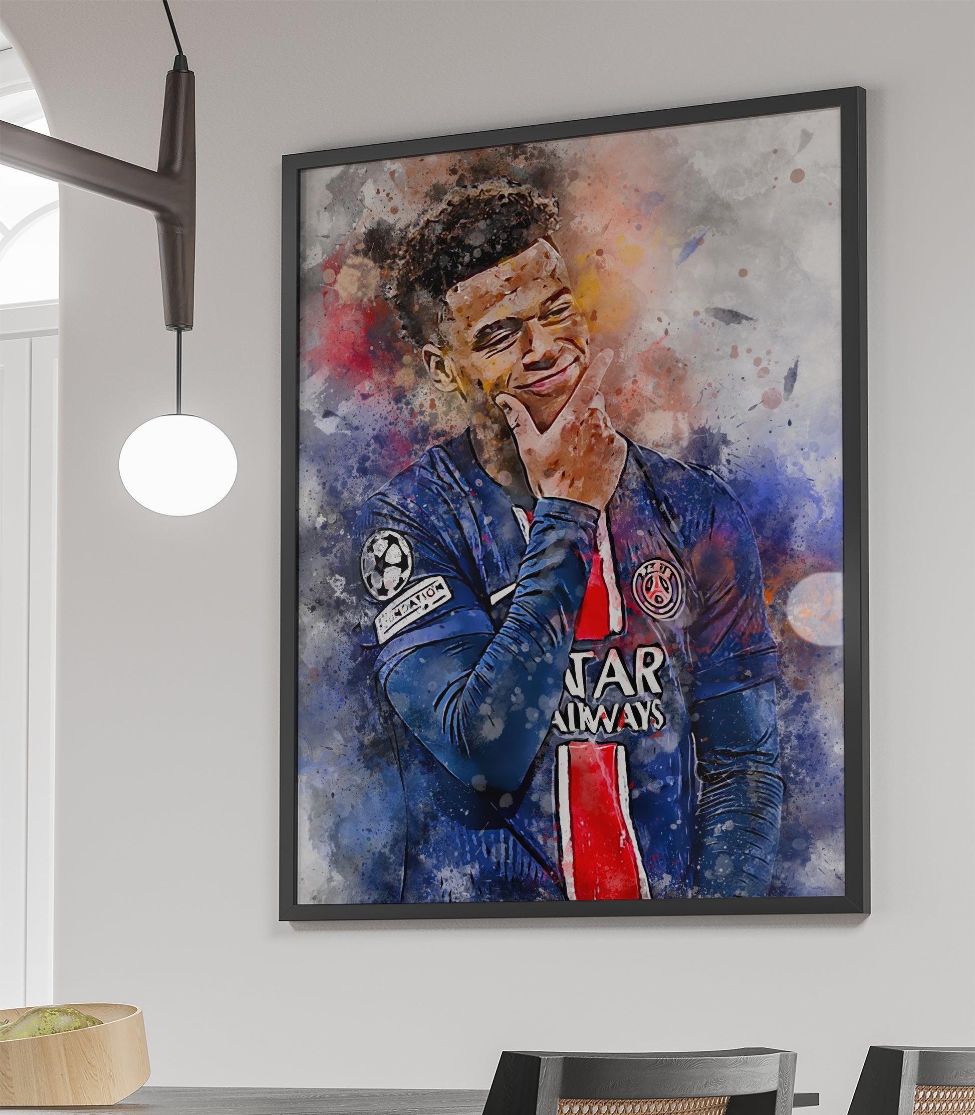 Desiree Doue ingelijste voetbal poster wit - Uniek voetballer cadeau verjaardag