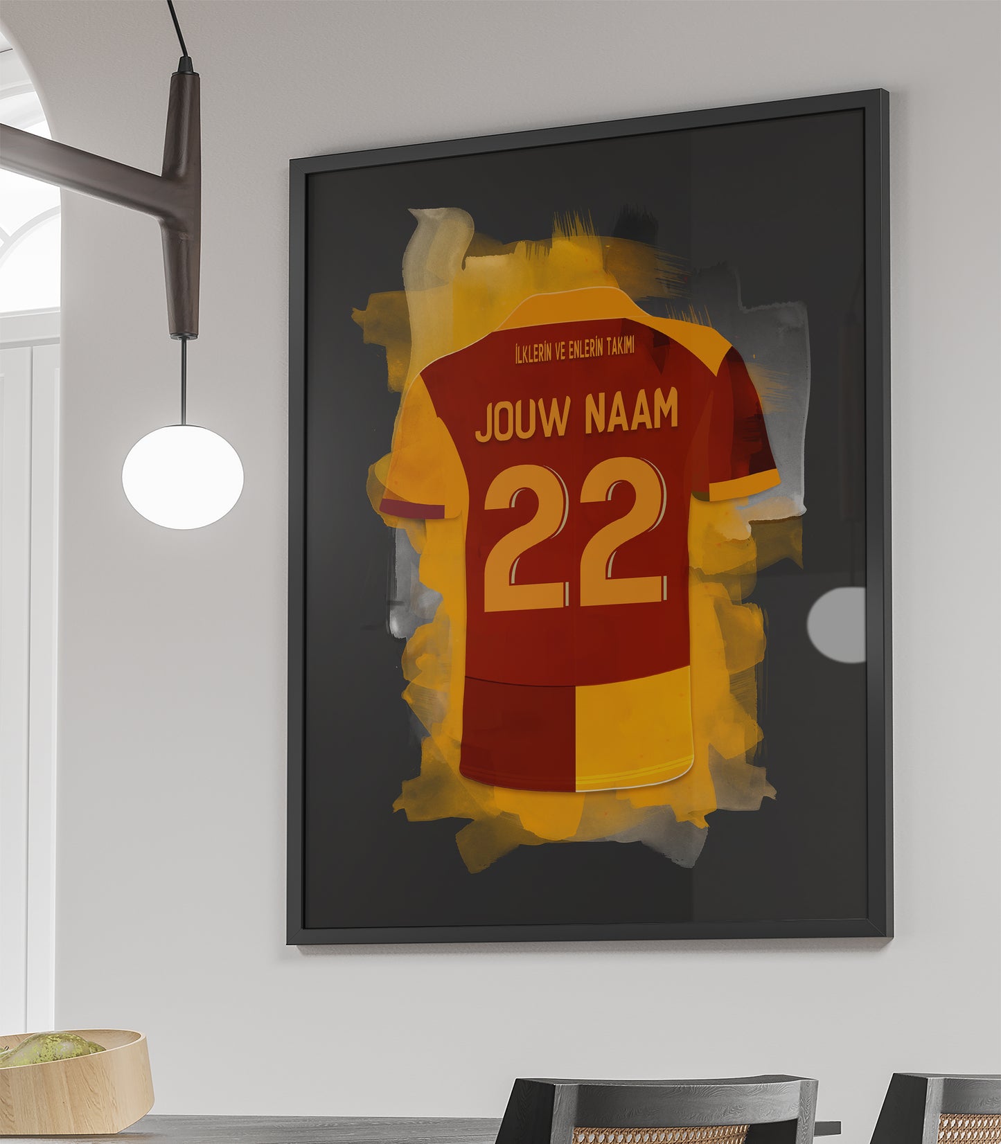 Galatasaray wanddecoratie - Ingelijste poster - Zwarte achtergrond - Voetbal fan cadeau