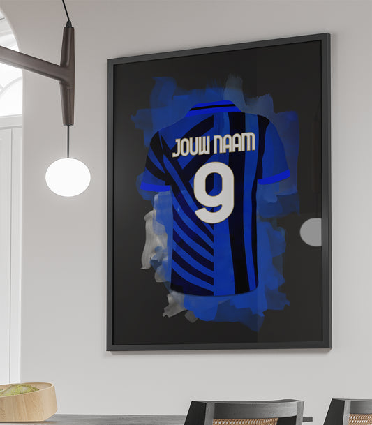 Inter Milan ingelijste poster met eigen naam en rugnummer - Internationale poster met personalisatie