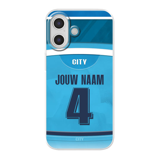 Manchester City telefoonhoesje - Met personalisatie - Apple iPhone - Voetbal fan kado