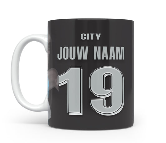 Man City voetbal mok met naam - Manchester City mok met personalisatie - Voetbal fan kado