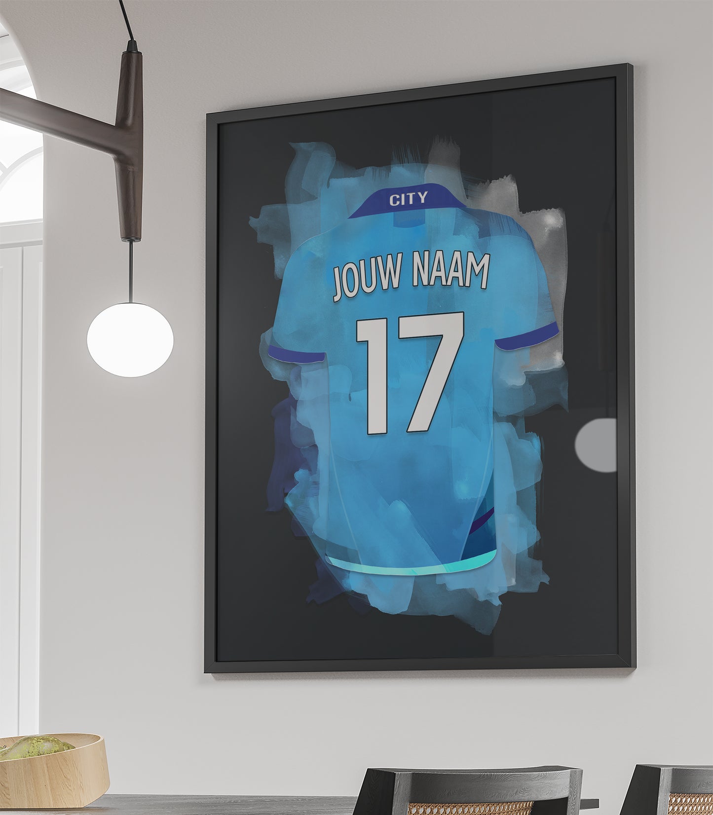 Manchester City ingelijste poster met eigen naam en rugnummer - Man City poster met personalisatie