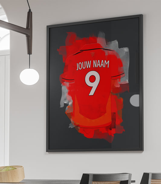 Manchester United ingelijste poster met naam en rugnummer - Man United poster met personalisatie