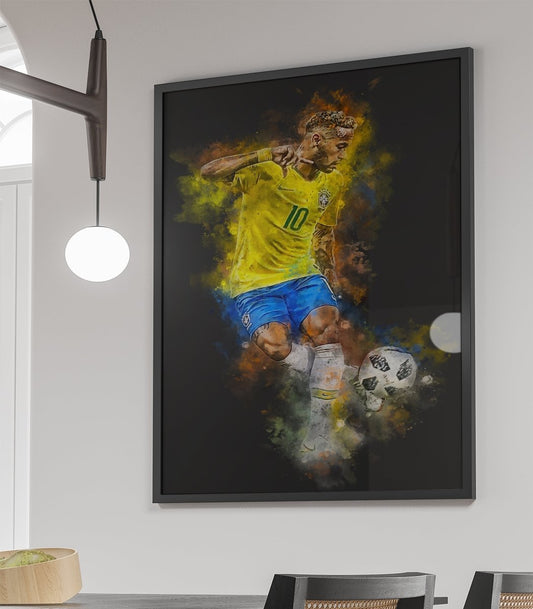 Neymar JR ingelijste voetbal poster aquarel waterverf
