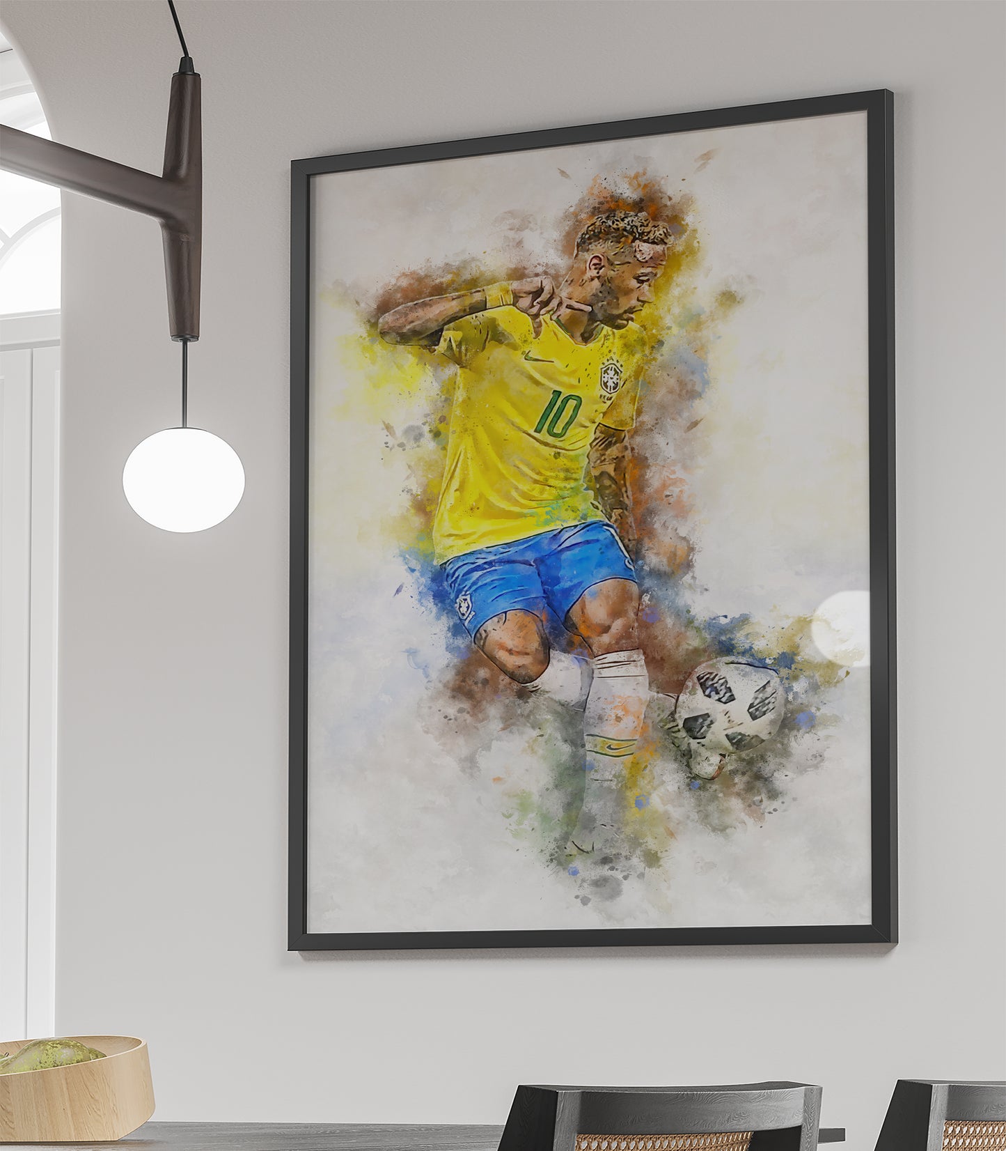 Neymar JR ingelijste voetbal poster aquarel waterverf