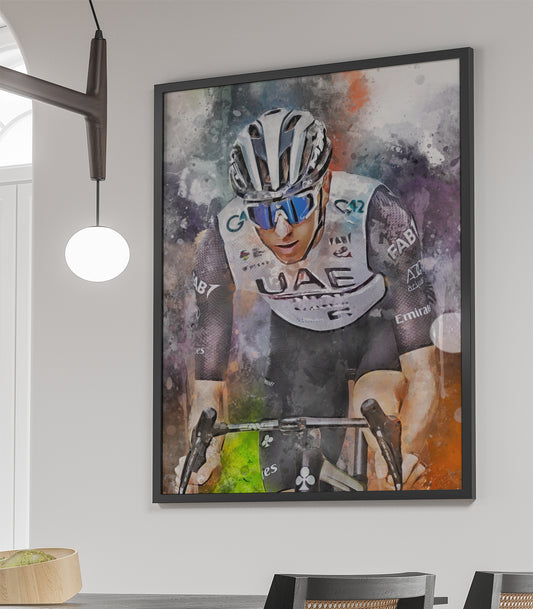 Pogacar witte ingelijste poster met motiverend wielrenner print – ideaal voor fietsfanaten en wielrenners