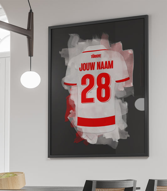 Turk Elftal ingelijste voetbal poster met eigen naam en rugnummer - Turkse voetbal team poster met personalisatie