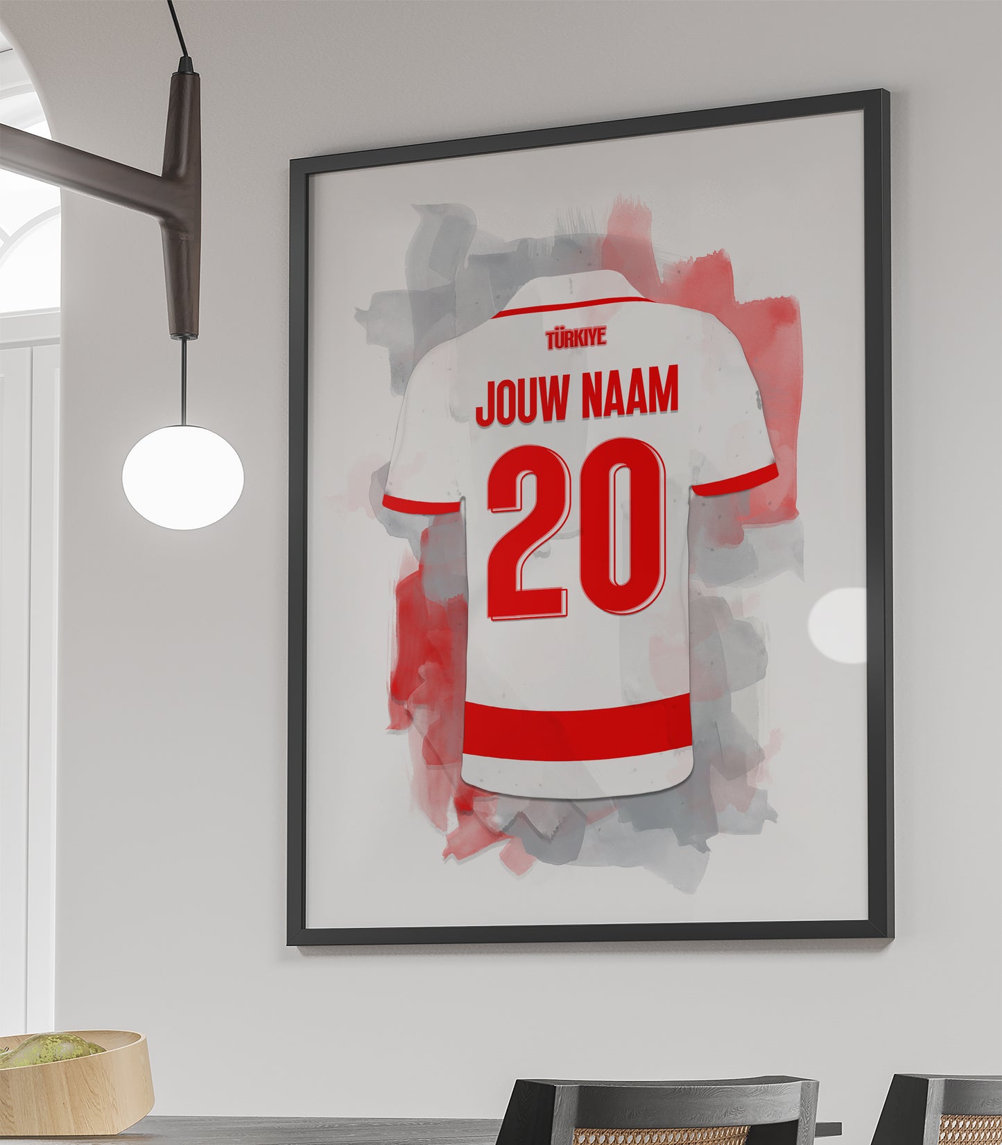 Turk Elftal witte ingelijste voetbal poster met eigen naam en rugnummer - Turkse voetbal team poster met personalisatie
