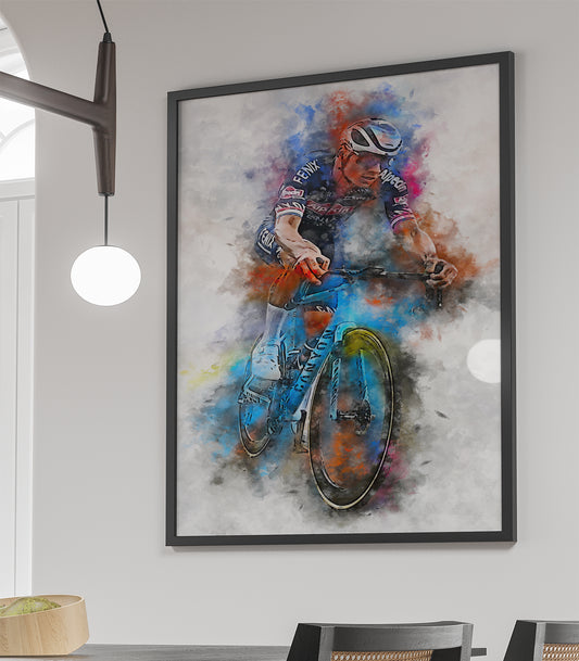 Van Der Poel wielrenners witte ingelijste poster met motiverend wielrenner print – ideaal voor fietsfanaten en wielrenners