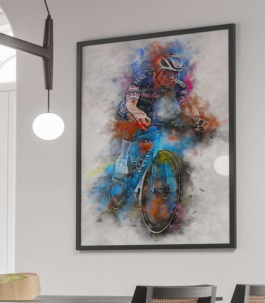 Van Der Poel wielrenners witte ingelijste poster met motiverend wielrenner print – ideaal voor fietsfanaten en wielrenners