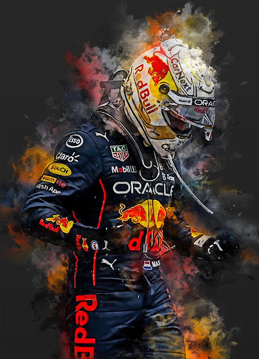 Sportposter Max Verstappen in Red Bull Racing tenue