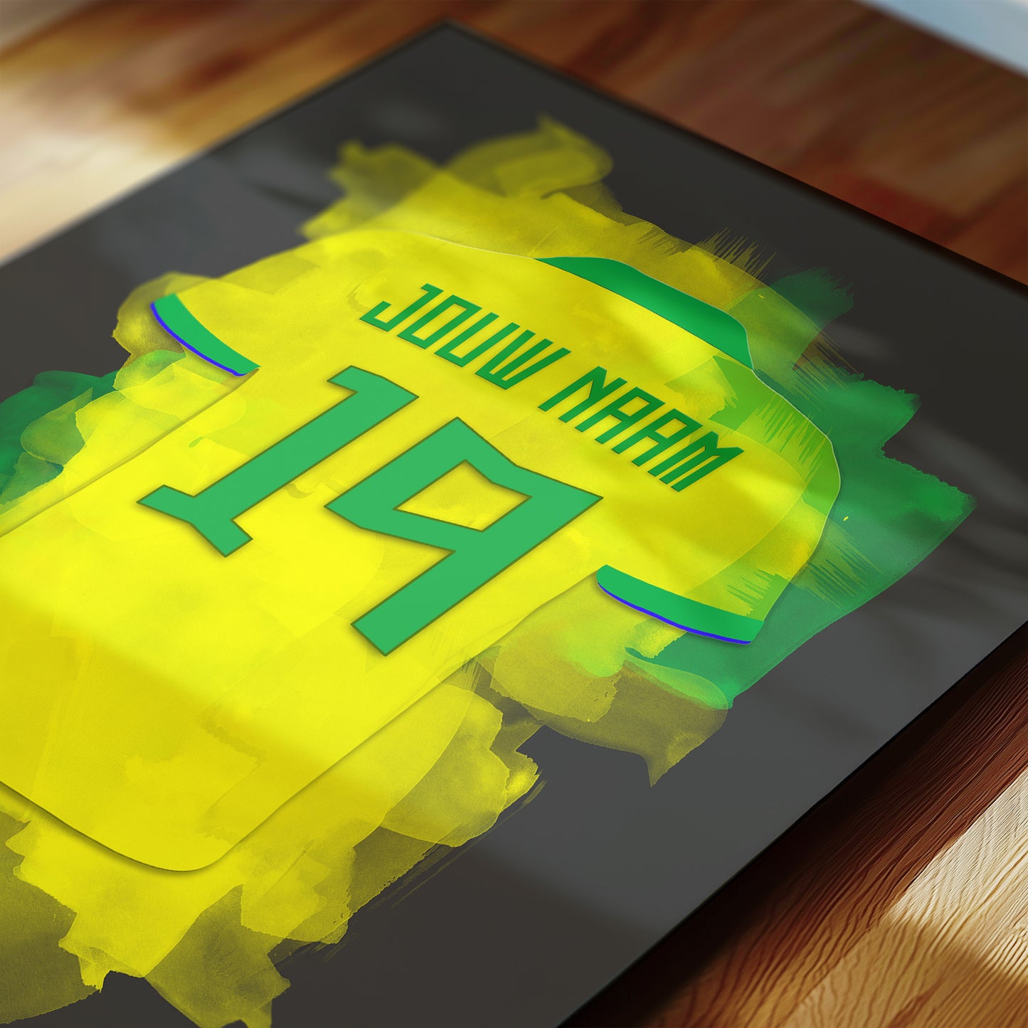 Brazilië voetbal poster met personalisatie bestellen op canvas, dibond, poster of ingelijste poster.