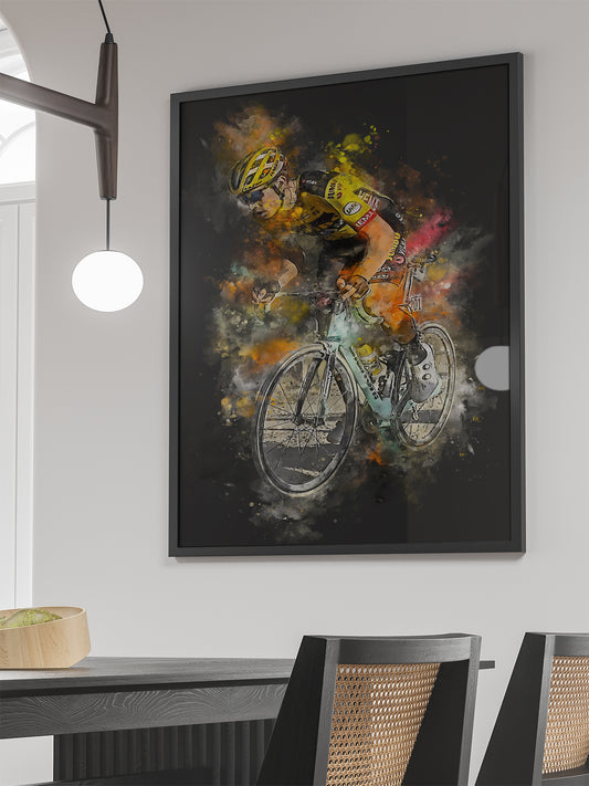 Van Aert Jumbo Visma ingelijste poster met motiverend wielrenner ontwerp – ideaal voor fietsfanaten en wielrenners.