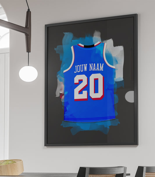 Philadelphia 76ers basketbal poster - uniek basketbal cadeau - ingelijste poster met zwarte achtergrondkleur