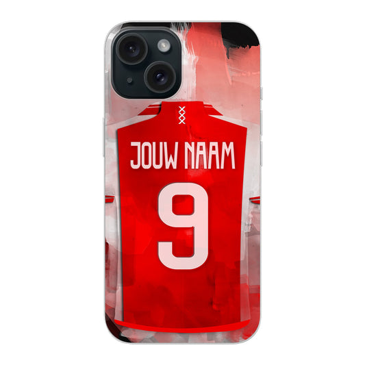 Personaliseerbaar Ajax Amsterdam voetbal soft-case telefoonhoesje voor Apple Iphone, met naam en rugnummer