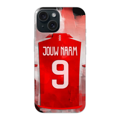 Personaliseerbaar Ajax Amsterdam voetbal soft-case telefoonhoesje voor Apple Iphone, met naam en rugnummer