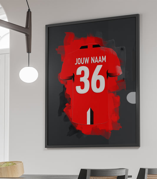 Almere City ingelijste poster met eigen naam en rugnummer - Almere City poster met personalisatie