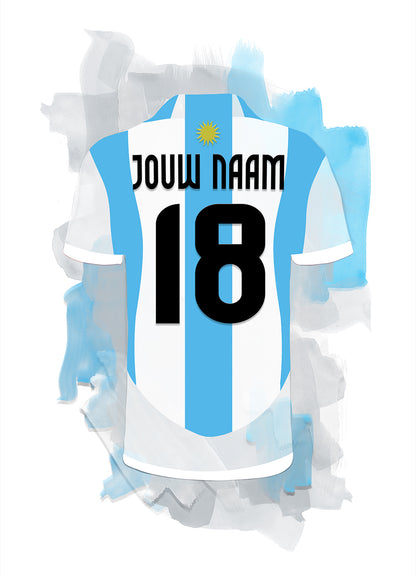 Argentijns Elftal witte poster met eigen naam en rugnummer - Argentinië voetbal poster met personalisatie