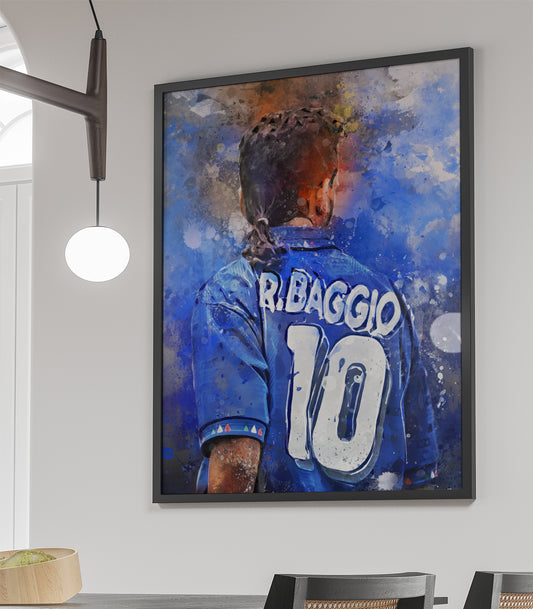 Baggio voetbal portret ingelijste  poster