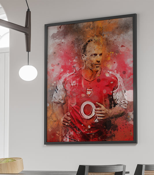 Bergkamp voetbal ingelijste portret poster in kleur