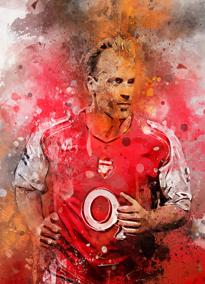 Bergkamp voetbal portret poster in kleur