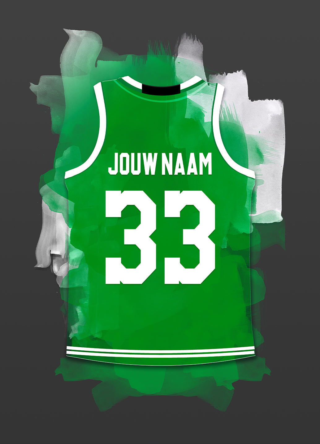 Boston Celtics basketbalposter met naam - Shirt poster NBA basketbal - Losse poster met zwarte achtergrondkleur