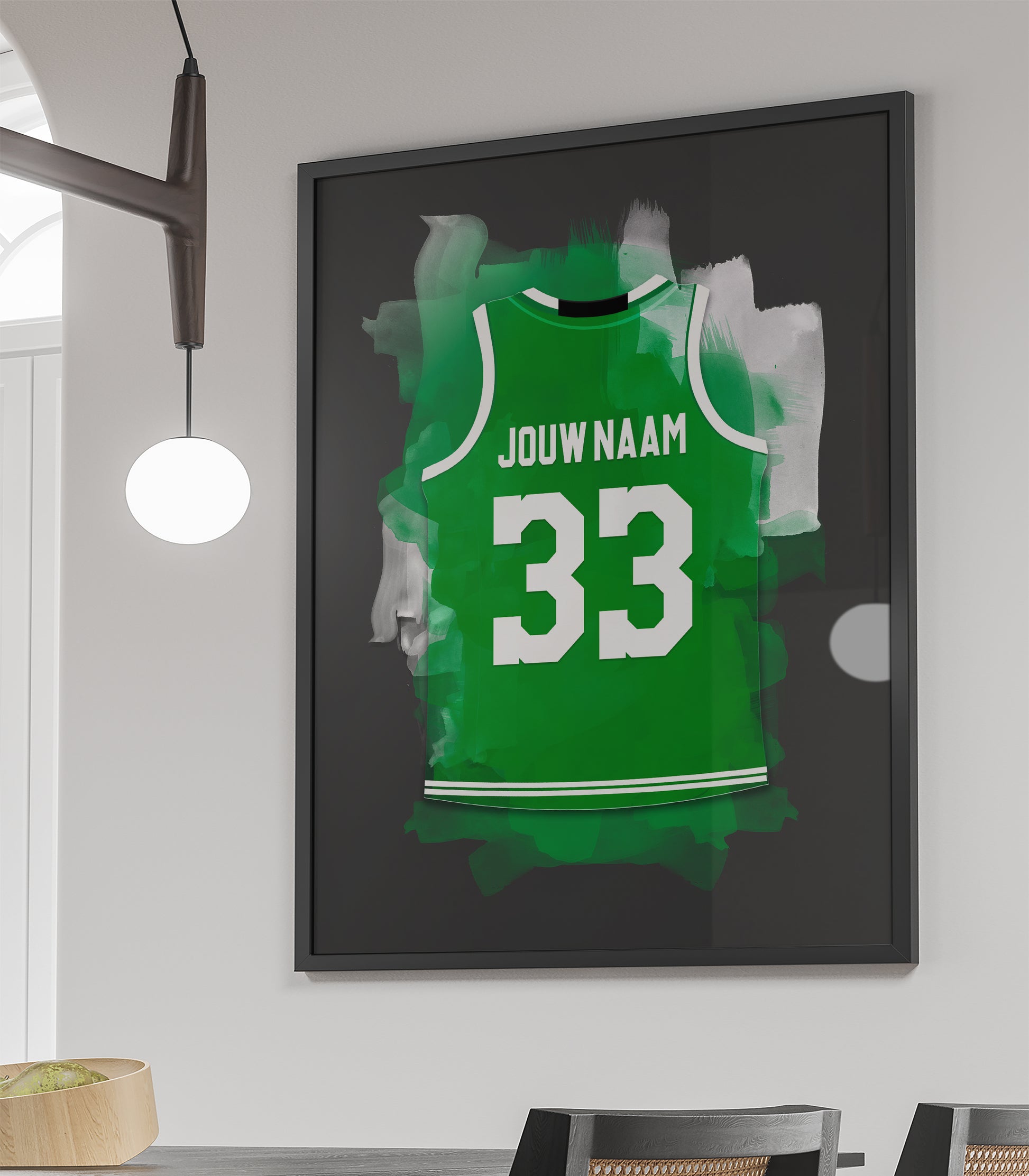 Boston Celtics basketbalposter met naam - Shirt poster NBA basketbal - ingelijste poster met zwarte achtergrondkleur