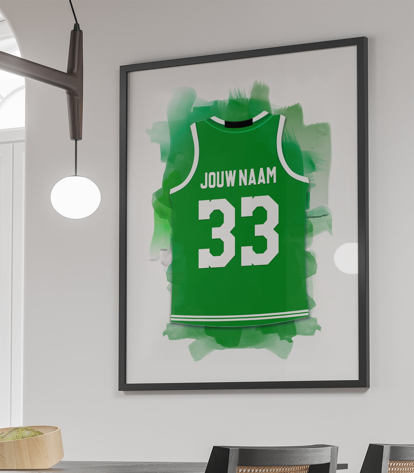 Boston Celtics basketbalposter met naam - Shirt poster NBA basketbal - ingelijste poster met witte achtergrondkleur