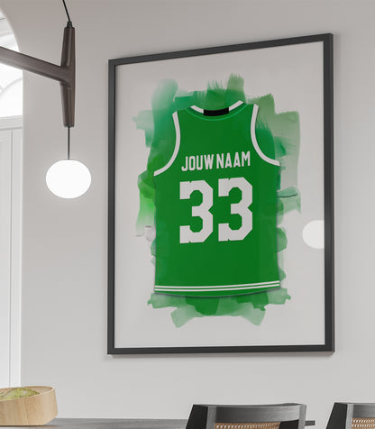 Boston Celtics basketbalposter met naam - Shirt poster NBA basketbal - ingelijste poster met witte achtergrondkleur