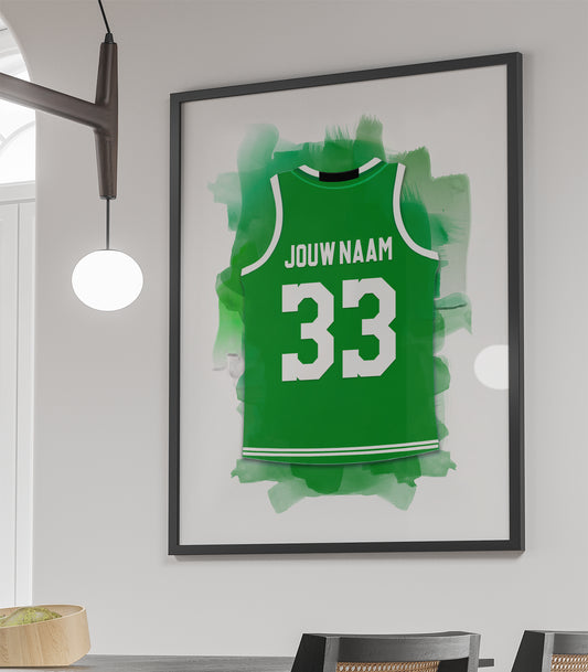 Boston Celtics basketbalposter met naam - Shirt poster NBA basketbal - ingelijste poster met witte achtergrondkleur