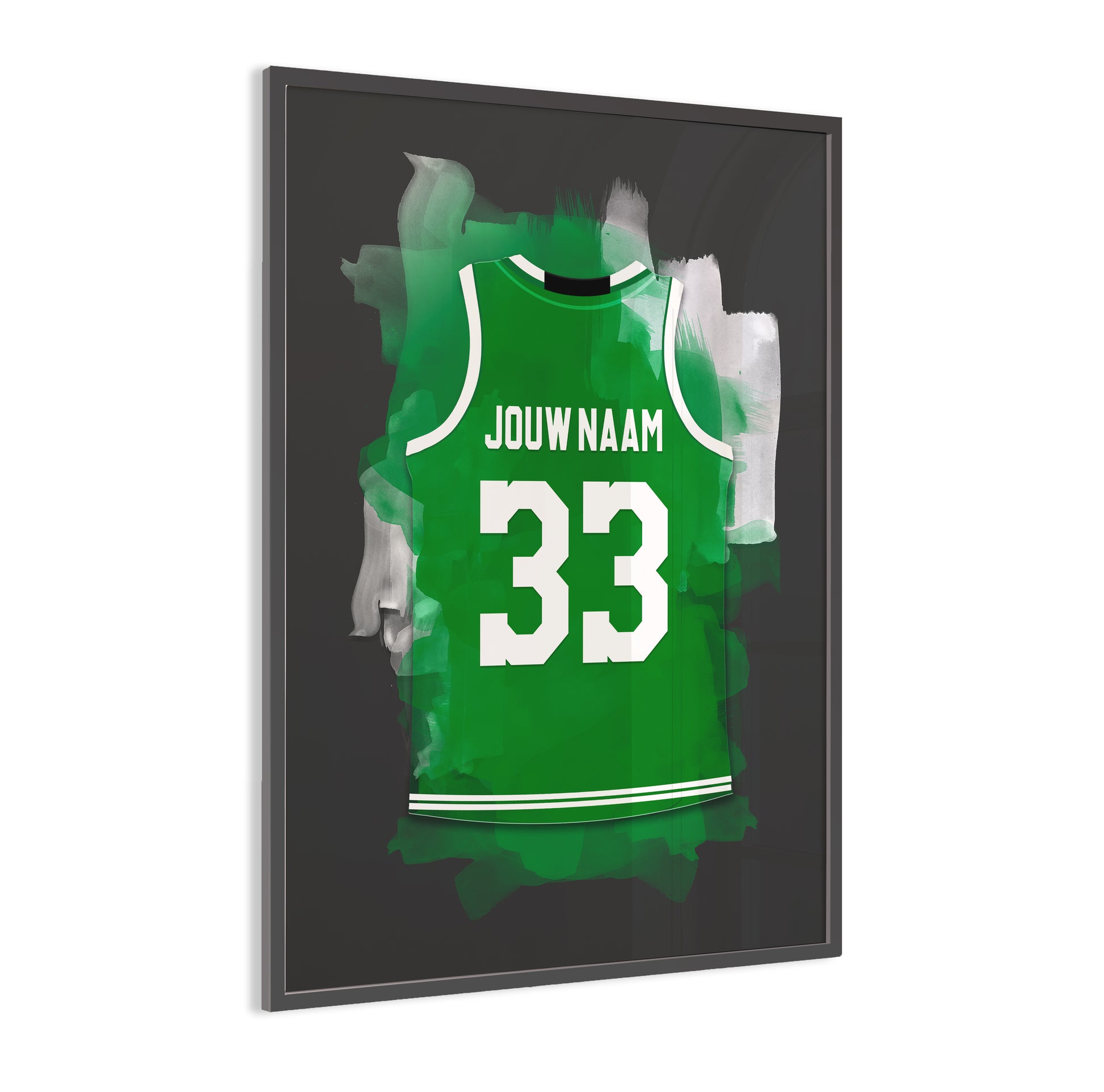 Boston Celtics basketbalposter met naam - Shirt poster NBA basketbal - ingelijste poster met zwarte achtergrondkleur