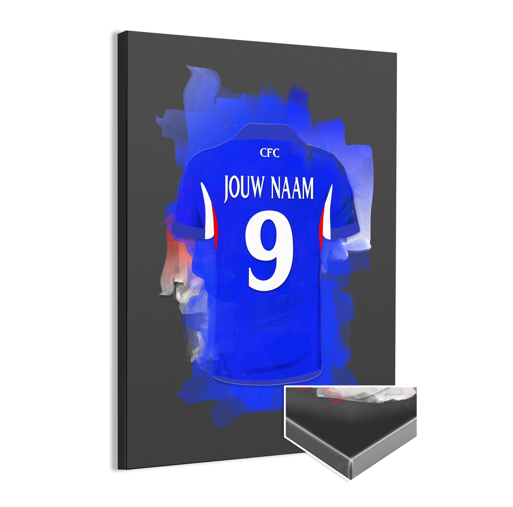 Chelsea FC wanddecoratie met eigen naam - Fan voetbal cadeau - Canvas poster - Zwarte achtergrond - Chelsea shirt 2026