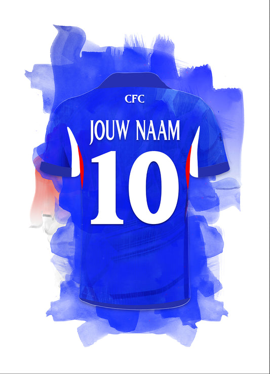 Chelsea FC wanddecoratie met eigen naam - Fan voetbal cadeau - Losse poster - Witte achtergrond - Chelsea shirt 2026