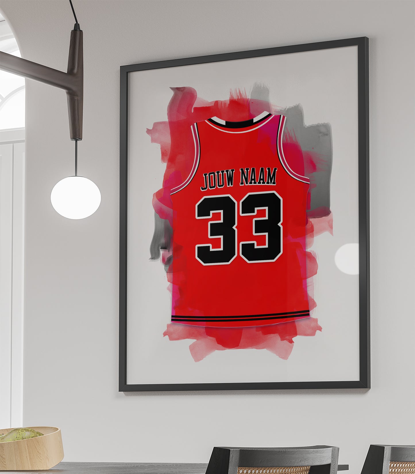 Chicago Bulls basketbal poster - Ideaal basketbal fan cadeau - Witte ingelijste poster - NBA basketbal wanddecoratie