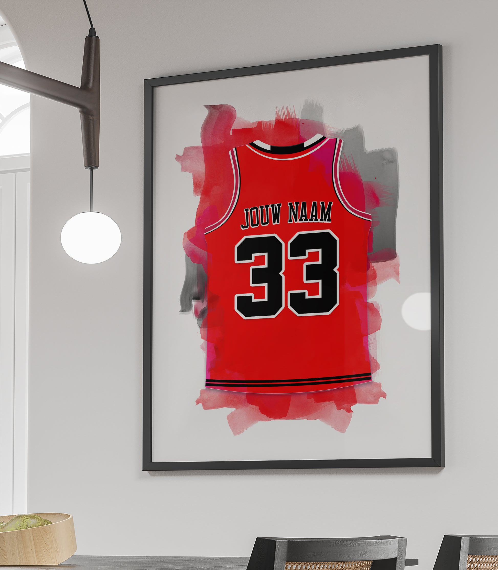 Chicago Bulls basketbal poster - Ideaal basketbal fan cadeau - Witte ingelijste poster - NBA basketbal wanddecoratie