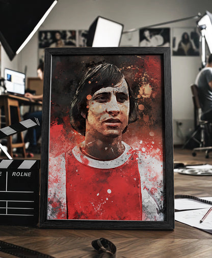 Johan Cruijff ingelijste poster in waterverf