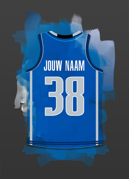 Denver Mavericks basketbalposter met naam - Shirt poster NBA basketbal - Losse poster met zwarte achtergrondkleur