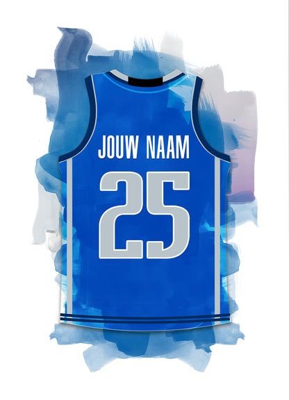 Denver Mavericks basketbalposter met naam - Shirt poster NBA basketbal - Losse poster met witte achtergrondkleur