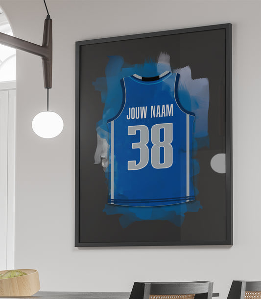 Denver Mavericks basketbalposter met naam - Shirt poster NBA basketbal - ingelijste poster met zwarte achtergrondkleur