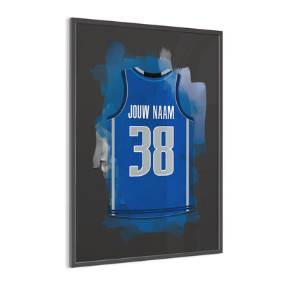Denver Mavericks basketbalposter met naam - Shirt poster NBA basketbal - ingelijste poster met zwarte achtergrondkleur