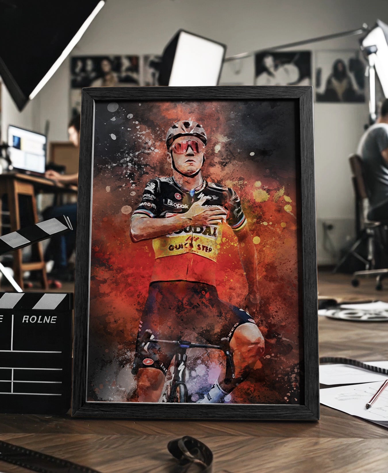 Remco Evenepoel ingelijste poster in waterverfstijl