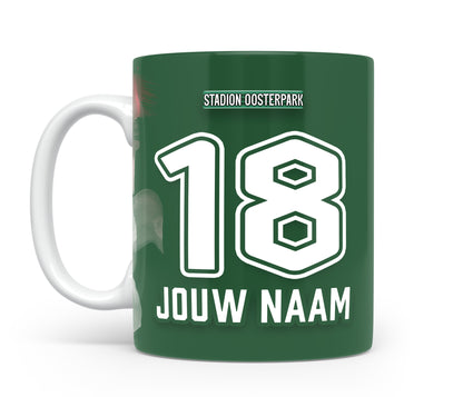 FC Groningen voetbal mok met naam - Voetbal mok met personalisatie - Voetbal fan cadeau