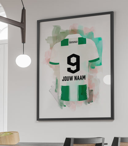 FC Groningen ingelijste poster met eigen naam en rugnummer - FC Groningen print met personalisatie