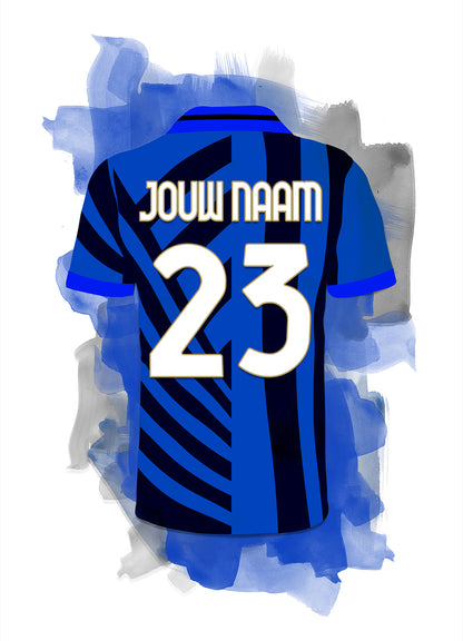 Inter Milan witte poster met eigen naam en rugnummer - Internationale poster met personalisatie