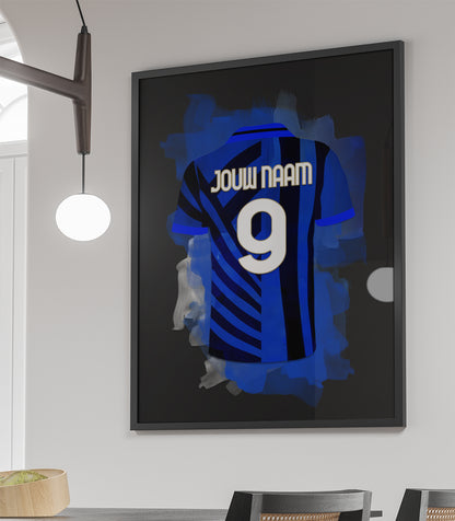 Inter Milan ingelijste poster met eigen naam en rugnummer - Internationale poster met personalisatie